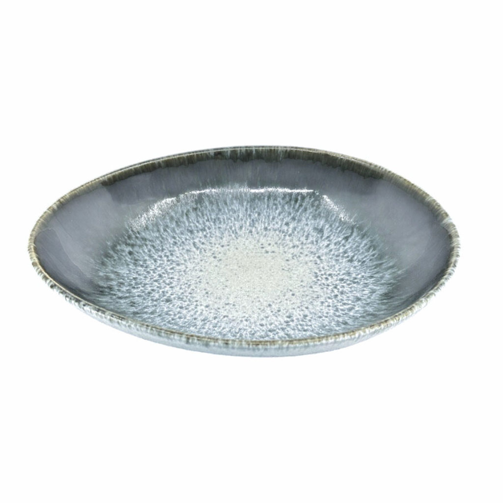 Anoitecer - Pastaschale oval grau-weiss gesprenkelt
