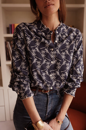 DIE SCHMIEDE - In April 1986 Boho-chic Blouse Blue/White