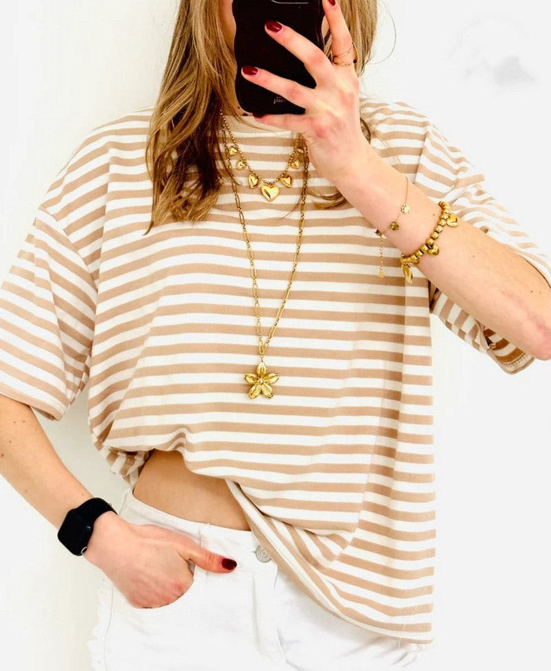 DIE SCHMIEDE -  S.Jolie Shirt White & Beige Stripes
