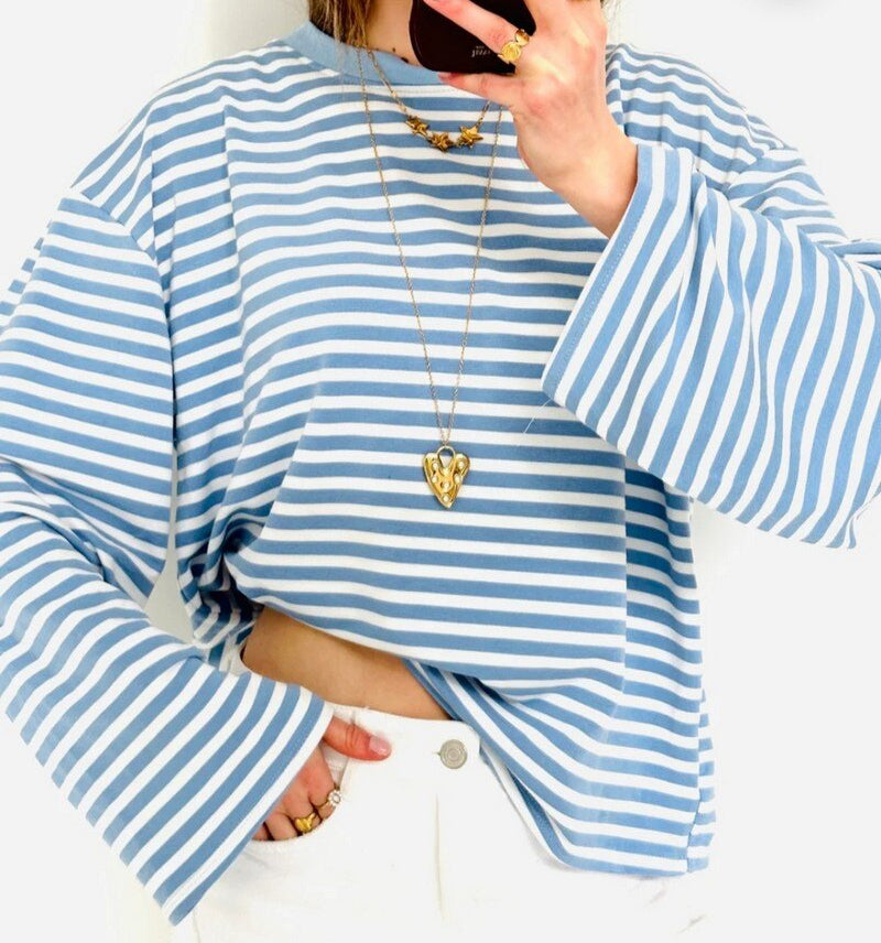 DIE SCHMIEDE -  S.Jolie Long Shirt White & Blue Stripes