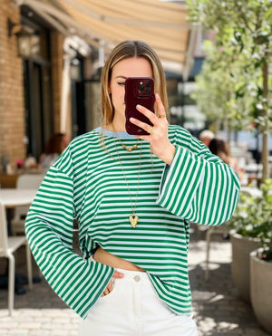 DIE SCHMIEDE -  S.Jolie Long Shirt Green & Blue Stripes