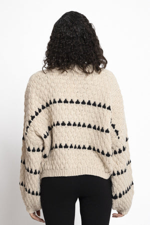 Strickpullover mit Herzmuster - Beige & Schwarz