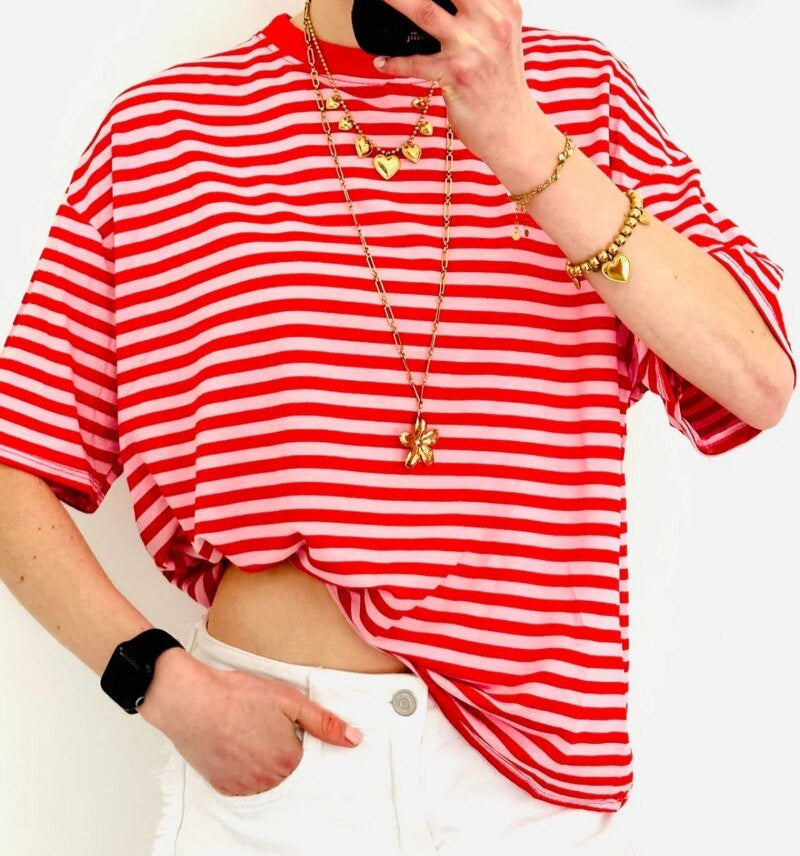 DIE SCHMIEDE -  S.Jolie Shirt Rosa & Rot Stripes