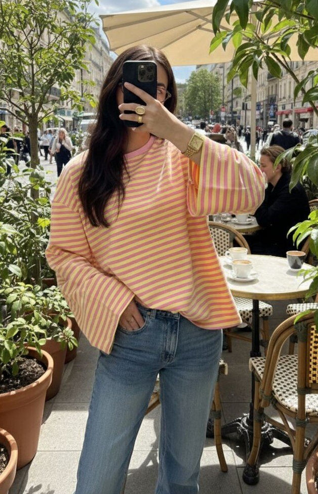 DIE SCHMIEDE -  S.Jolie Long Shirt Rosa & Red Stripes